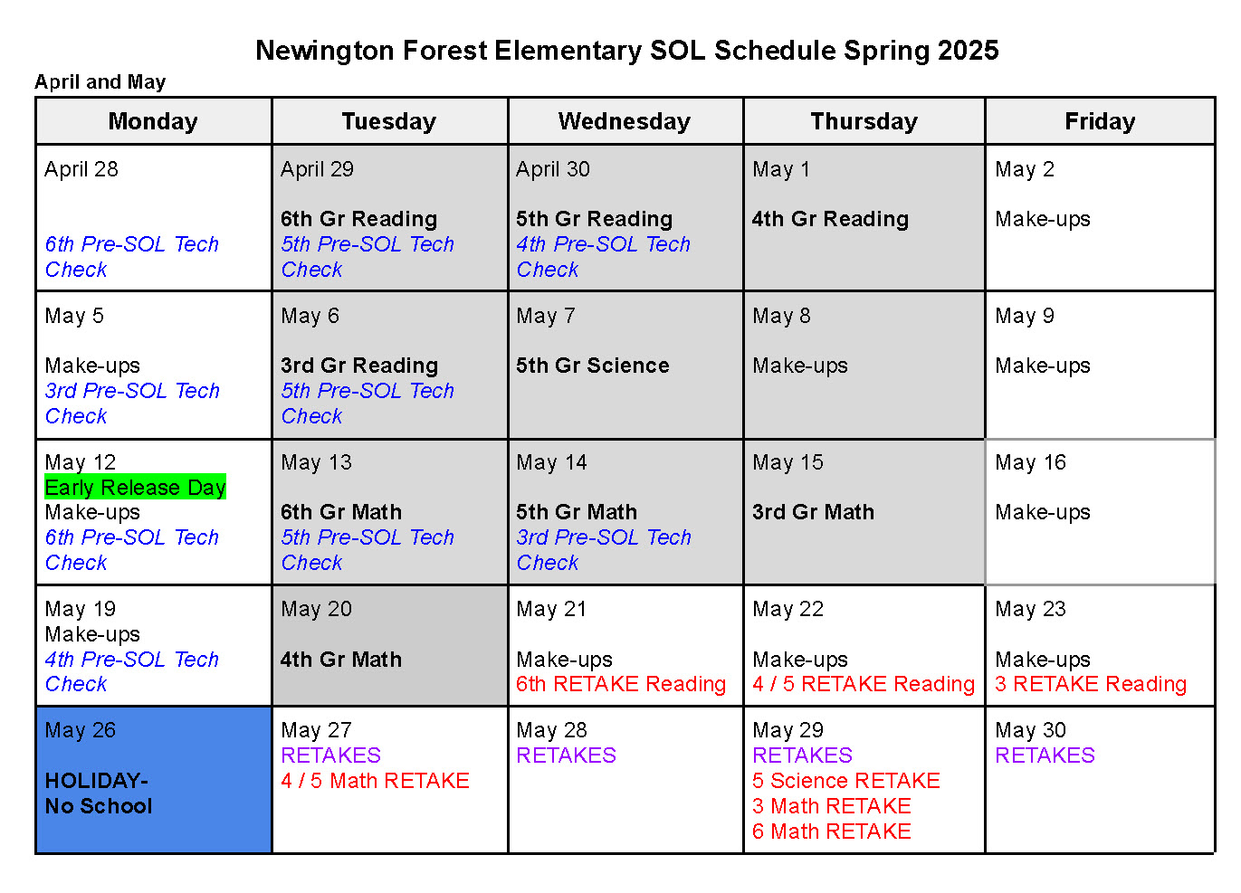 SOL Schedule